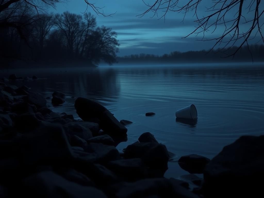 Flick International Somber evening view of the Cumberland River, illustrating a sense of loss and reflection.