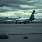 Flick International Empty airport tarmac with ICE cargo plane and barbed wire symbolizing deportation