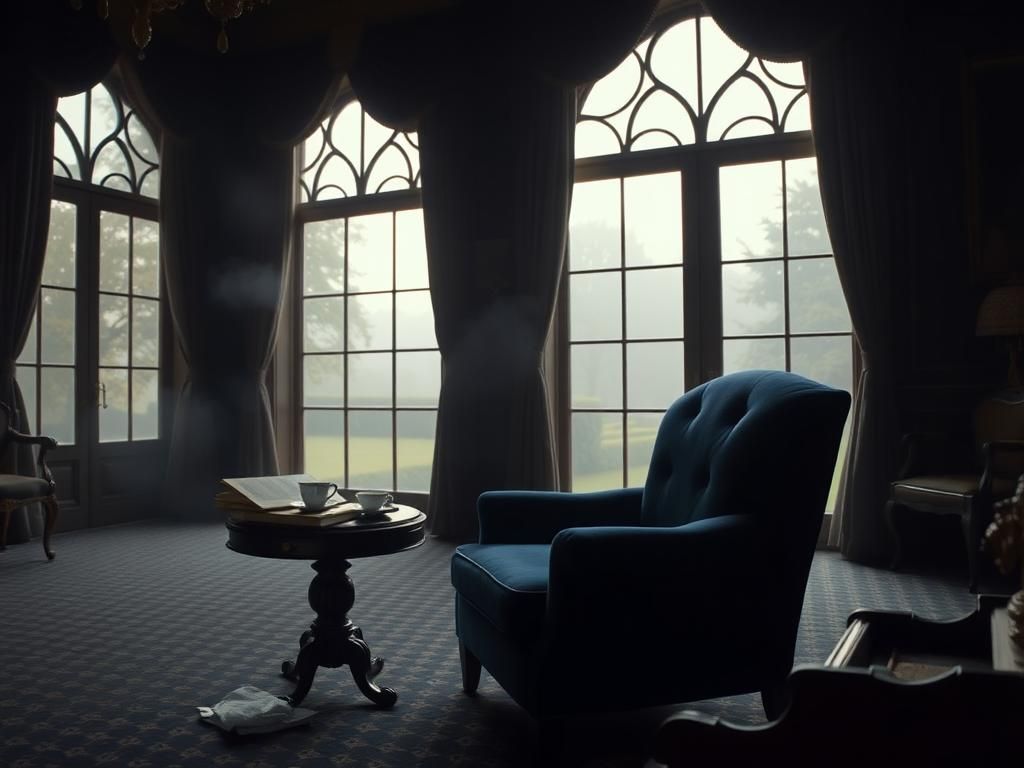 Flick International A plush royal-blue velvet chair and ornate furnishings in a dimly lit room at Kensington Palace