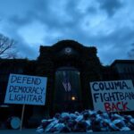 Flick International Handmade protest signs at Columbia University during an emergency vigil