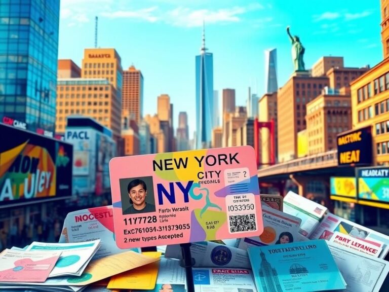 Flick International Vibrant scene of New York City highlighting diversity with a city ID card