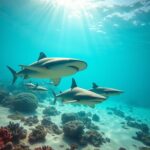 Flick International Close encounter with nurse sharks swimming near a snorkeling tourist in the Maldives