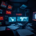 Flick International Dark control room with high-tech communication devices illustrating a military operation