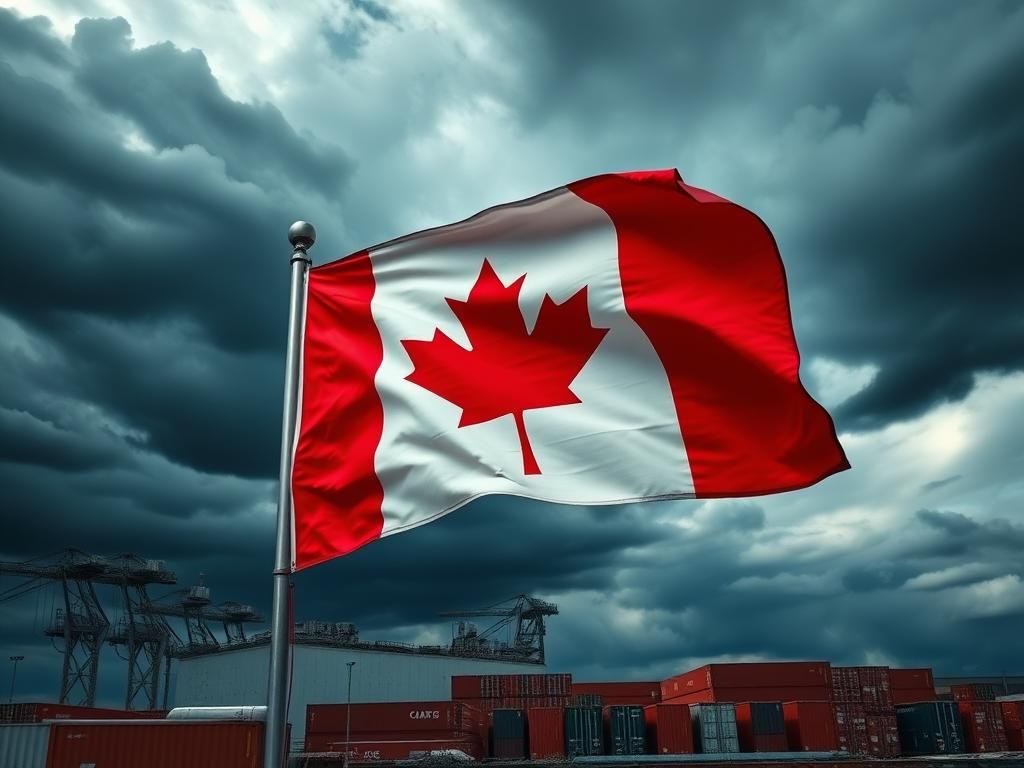 Flick International Close-up of the Canadian flag waving against a stormy sky