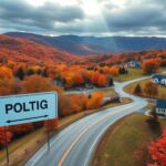 Flick International Aerial view of a western Pennsylvania polling station on Election Day surrounded by vibrant fall foliage