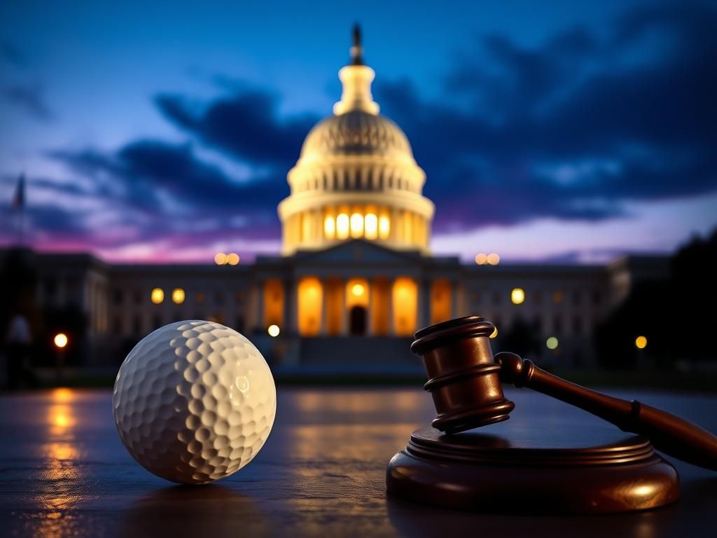 Flick International Dramatic twilight view of the U.S. Capitol building with symbolic objects in the foreground