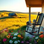 Flick International Serene rural landscape with a farmhouse and wildflowers symbolizing grandmotherhood