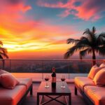 Flick International Luxurious private terrace overlooking a vibrant sunset with elegant decor