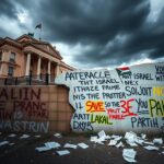 Flick International Protesters with anti-Israel slogans in front of a government building