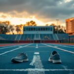 Flick International Empty high school track with running shoes symbolizing inclusivity debate