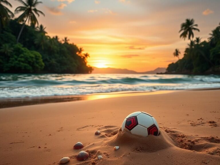 Flick International Serene beach scene in Costa Rica at sunset with beach towels and soccer ball
