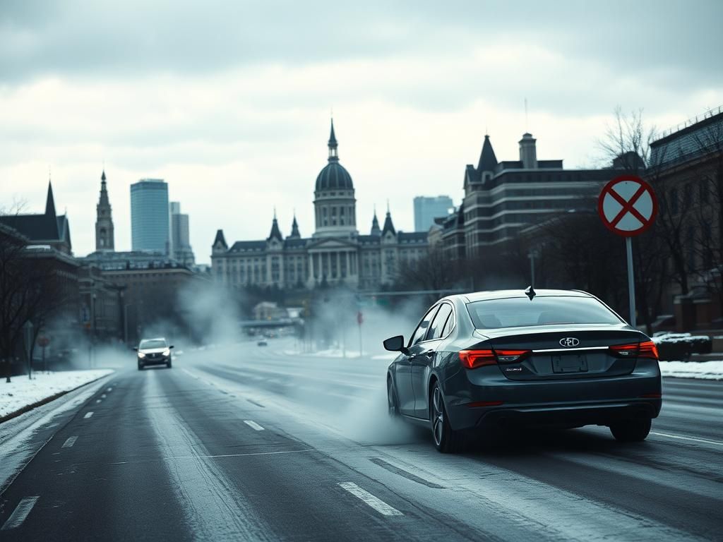 Flick International Moody cityscape of Ottawa with Parliament Buildings and an idle car on a frosty street