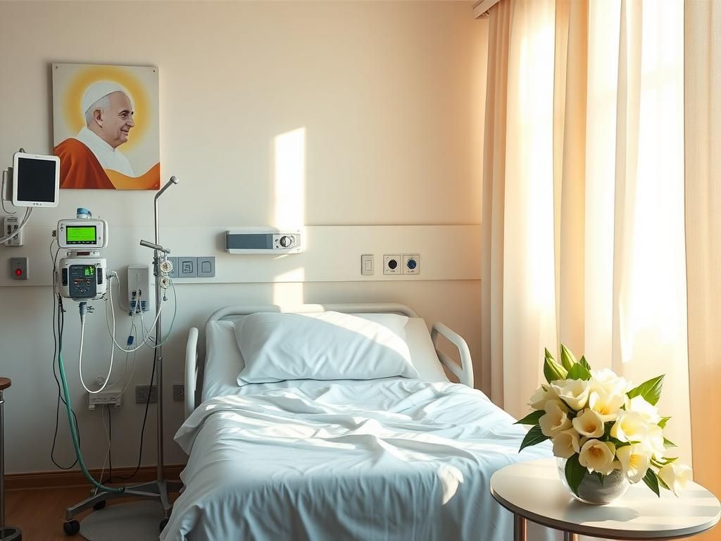 Flick International A serene hospital room featuring Pope Francis' medical equipment