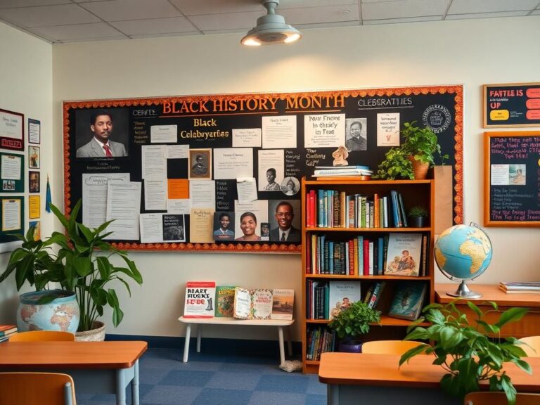 Flick International Classroom setting celebrating Black History Month with educational materials and a warm atmosphere