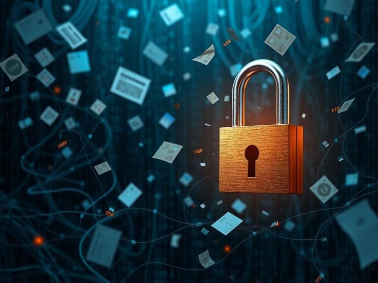 Flick International Abstract representation of a chaotic data environment with locked padlock symbolizing security breaches