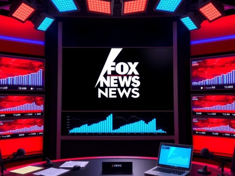 Flick International A vibrant newsroom displaying the Fox News logo with charts indicating success