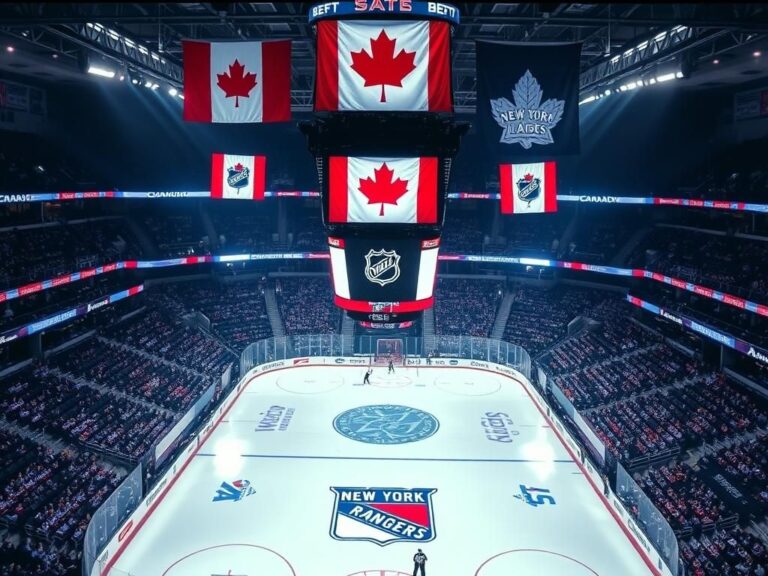 Flick International Vibrant ice rink at Madison Square Garden with New York Rangers logo and Canadian flag