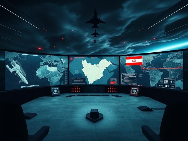 Flick International Military command center with maps and intelligence data related to Israel and Iran