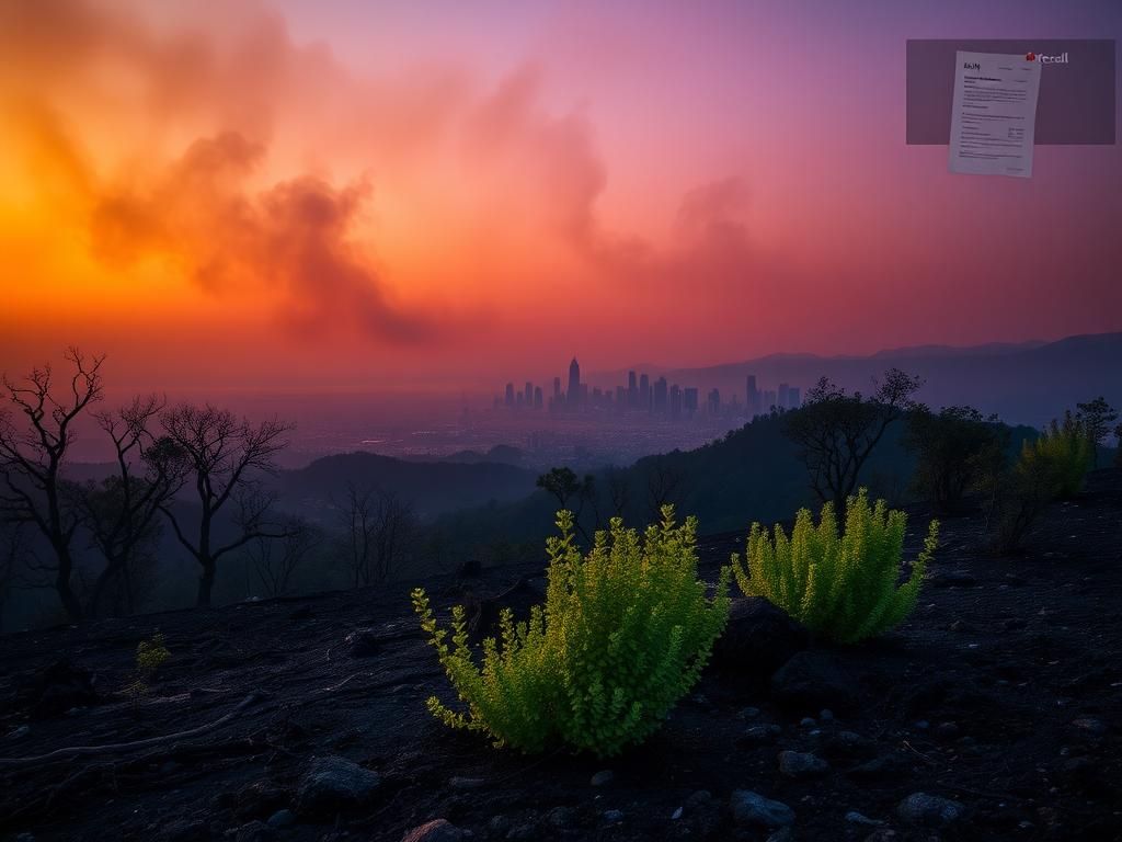 Flick International Dramatic aerial view of a charred landscape showing the aftermath of wildfires in Pacific Palisades