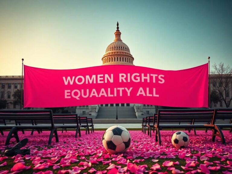 Flick International Large pink banner with 'Women's Rights' and 'Equality For All' displayed at the U.S. Capitol