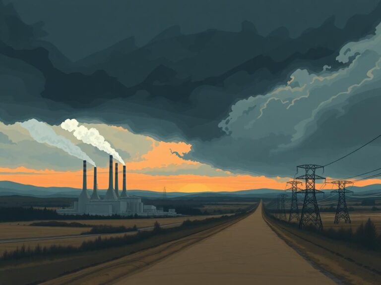 Flick International Dramatic landscape of the Canada-US border with a power plant and stormy skies