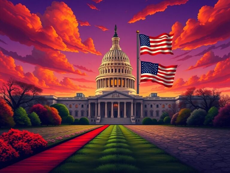 Flick International Stylized depiction of the U.S. Capitol building at twilight, highlighting national division