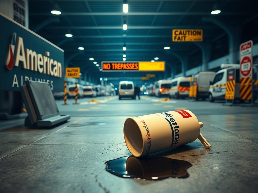 Flick International Tipped coffee cup spilling onto the ground at Miami International Airport