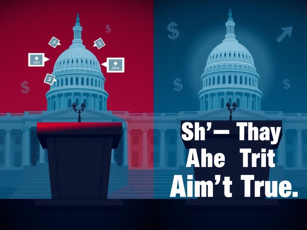 Flick International A split-screen image showing two identical empty podiums representing Senate Democrats against a stylized United States Congress backdrop.