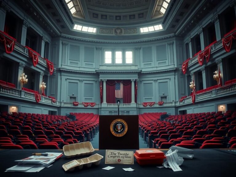 Flick International Interior view of the U.S. Capitol building with empty seating and podium