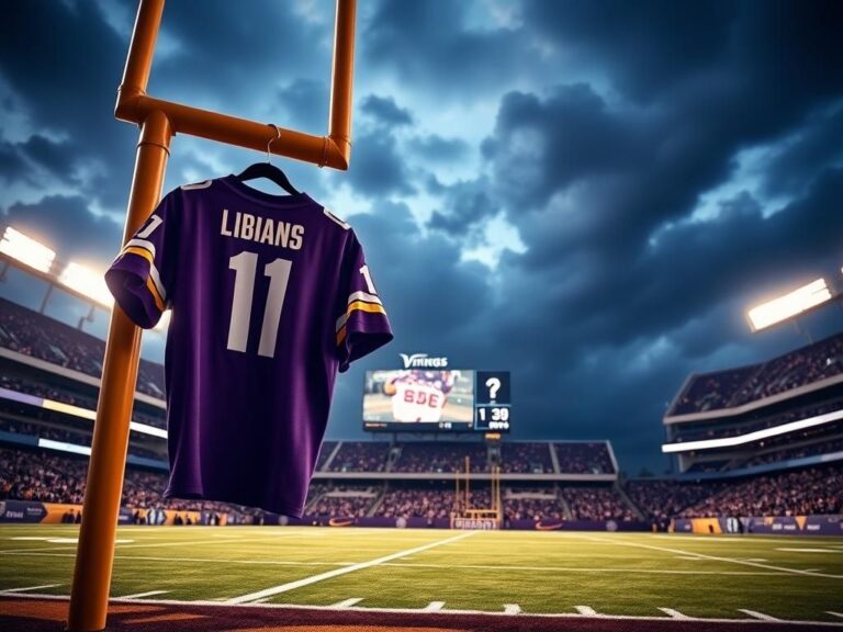 Flick International A dramatic football stadium at dusk with a quarterback's jersey on a goal post