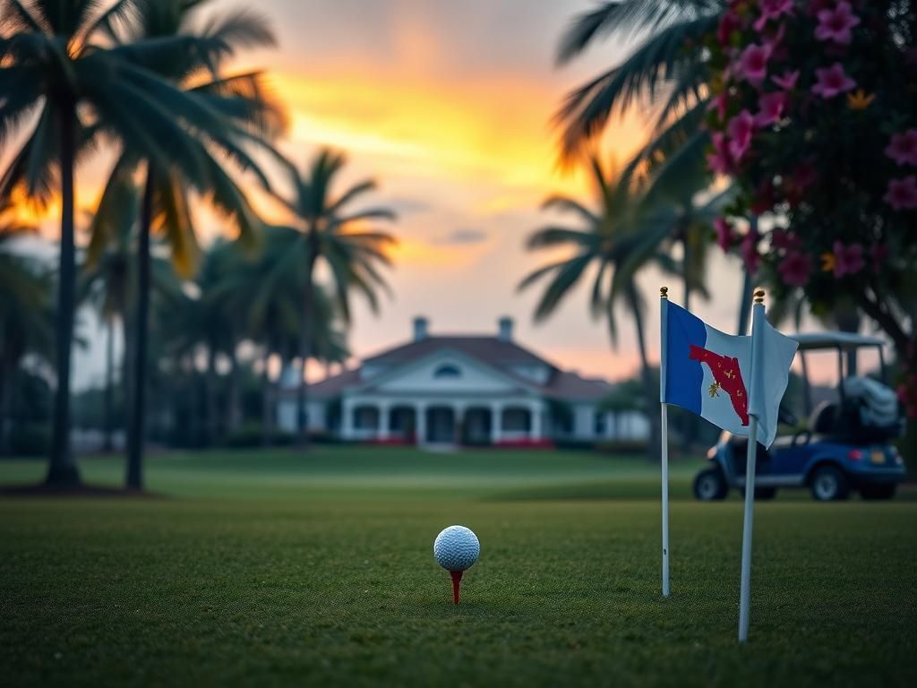 Flick International Serene golf course at dawn with lush green fairways and palm trees