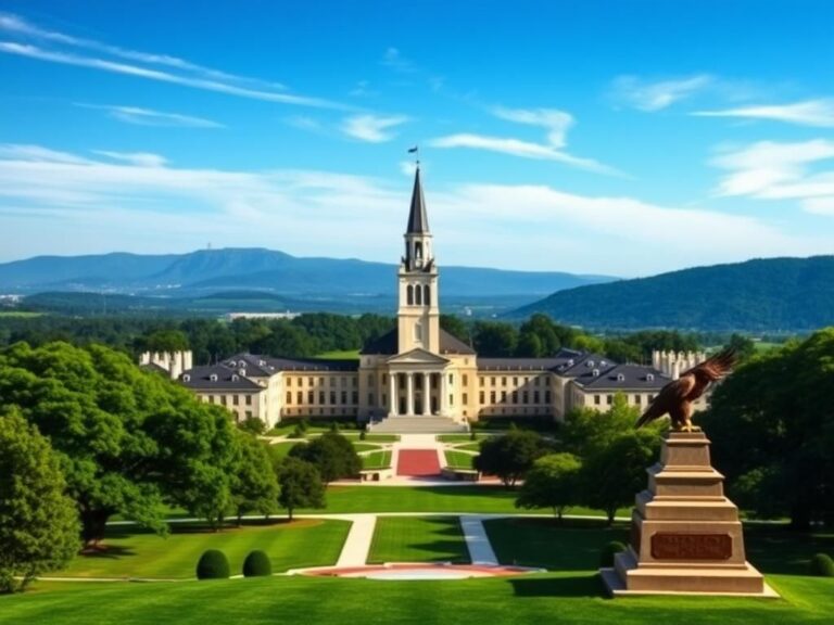 Flick International Majestic view of the U.S. Military Academy at West Point against a blue sky