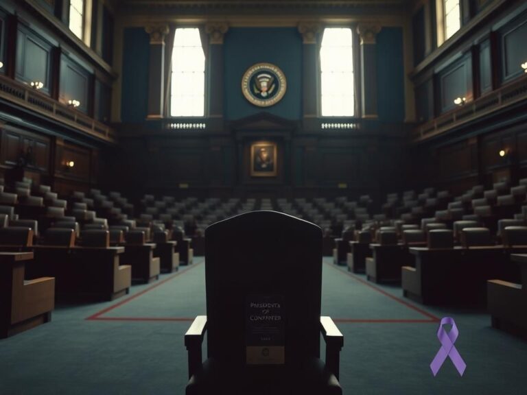 Flick International Empty congressional chamber with an honorary badge symbolizing a cancer survivor's moment