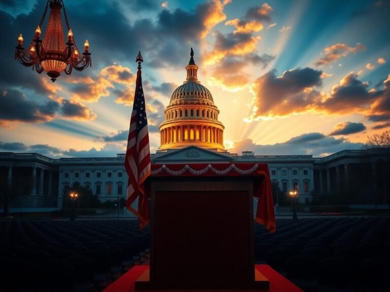 Flick International A grand view of the United States Capitol building at dusk with an American flag in the foreground