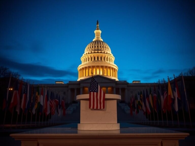 Flick International Grand view of the U.S. Capitol building illuminated at dusk