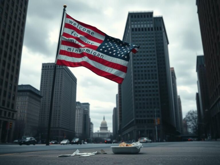 Flick International Somber urban scene of a deserted Chicago street symbolizing immigration struggle