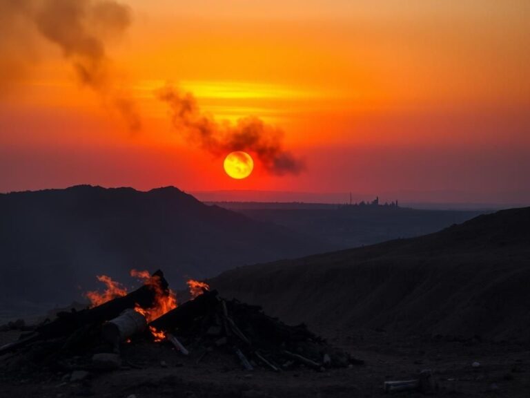 Flick International Dramatic sunset over the rugged landscape in Syria after an airstrike