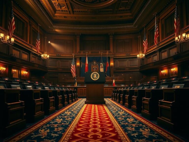 Flick International A grand, empty congressional chamber highlighting the presidential podium during Trump's televised address