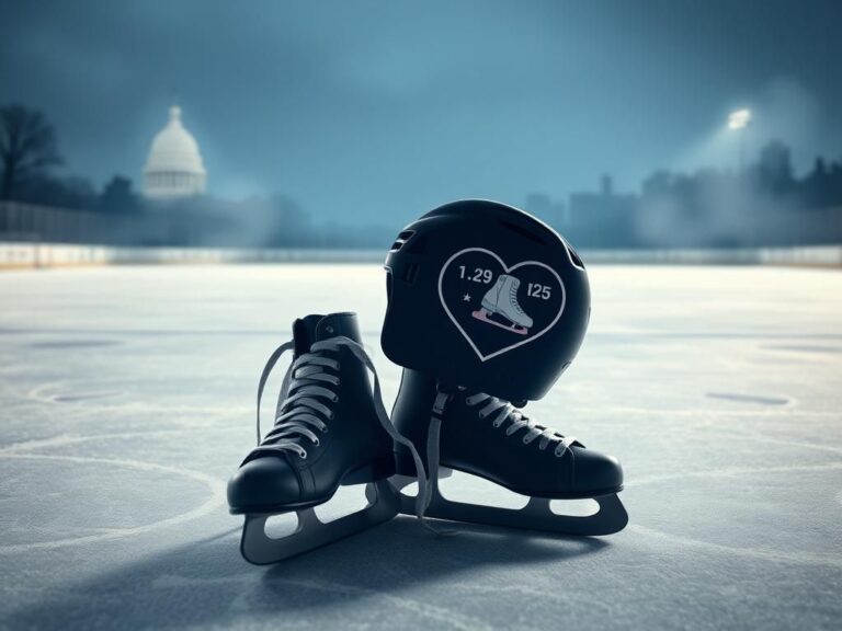 Flick International A solemn tribute scene with ice skates and a hockey helmet on a rink