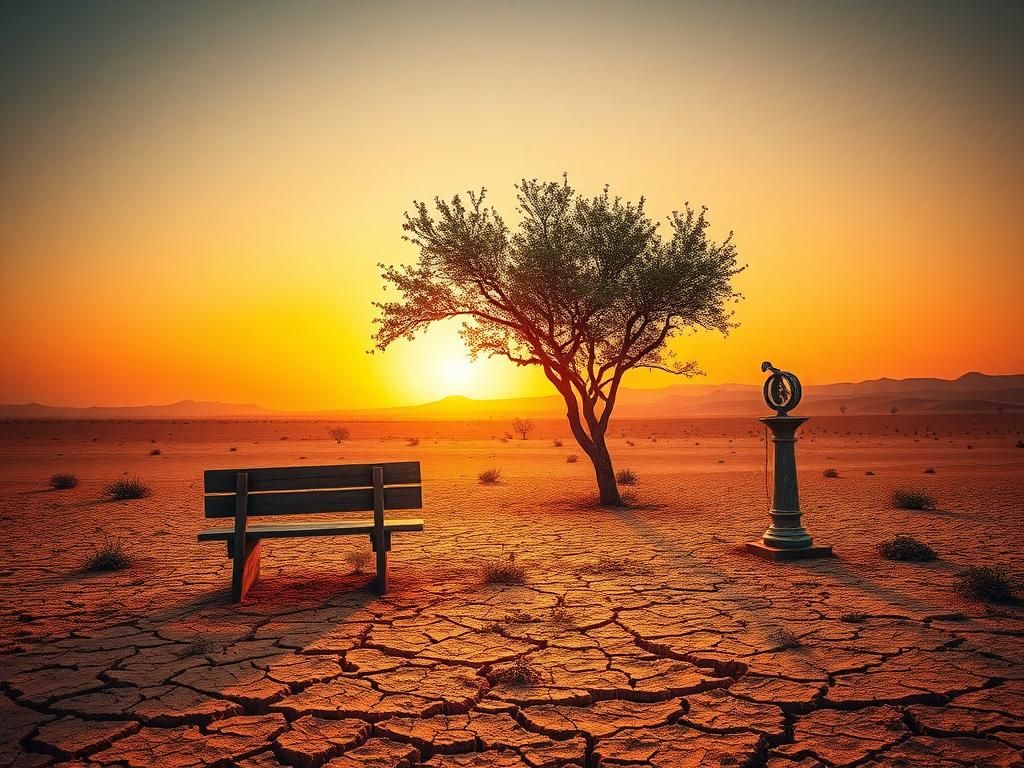 Flick International A parched desert landscape under a scorching sunset, symbolizing extreme heat.