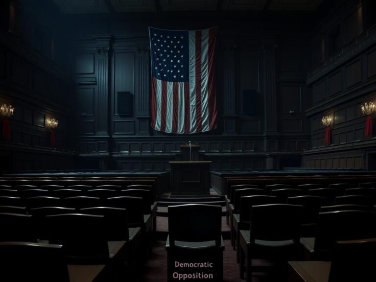 Flick International Dimly lit congressional chamber illustrating political tension