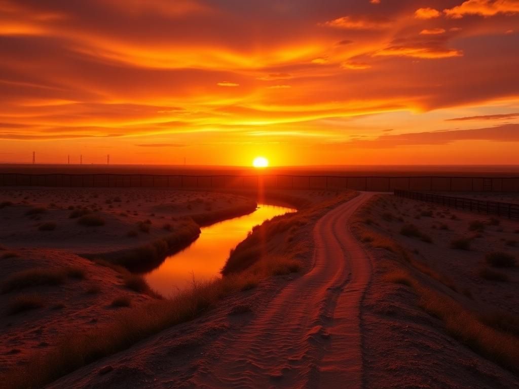 Flick International Dramatic sunset over the U.S. southern border with the Rio Grande River