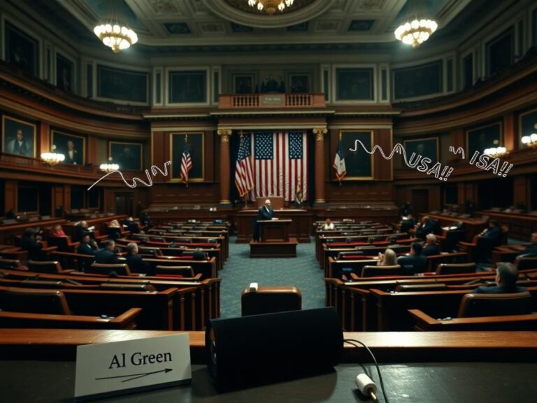 Flick International Grand view of the empty U.S. House chamber during Trump's speech, featuring the podium and American flags