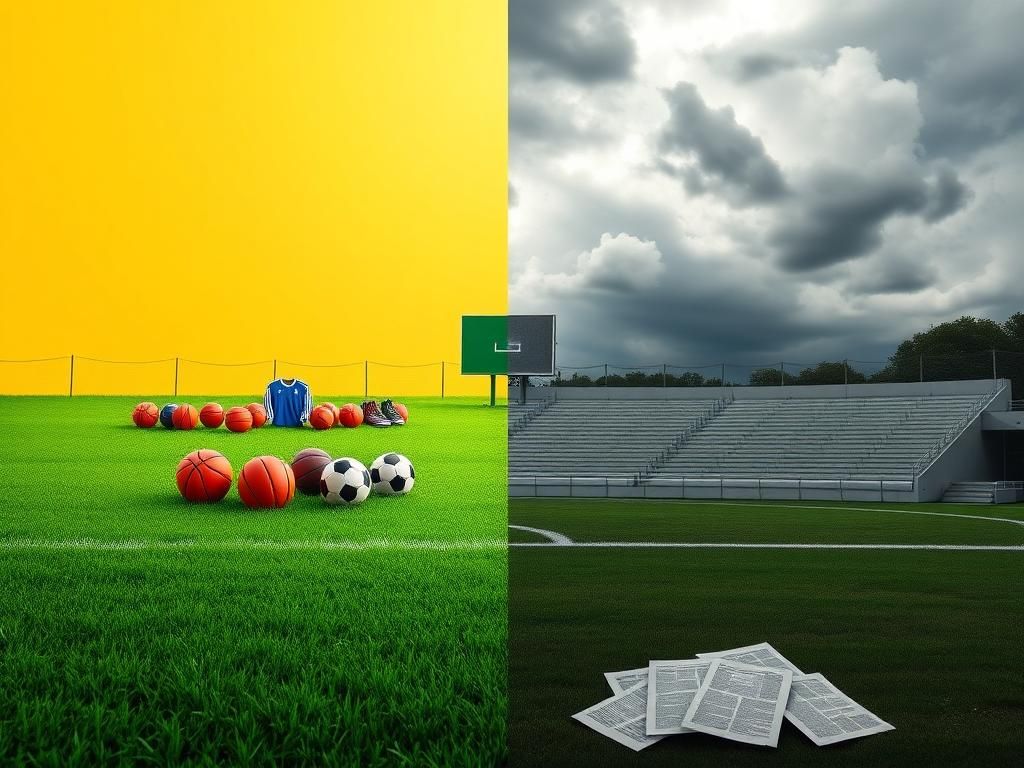 Flick International A split scene of a contrasting sports field representing inclusion and division