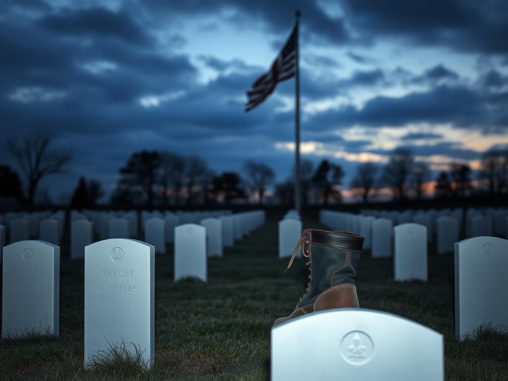 Flick International A somber military burial ground at dusk with white gravestones and an American flag