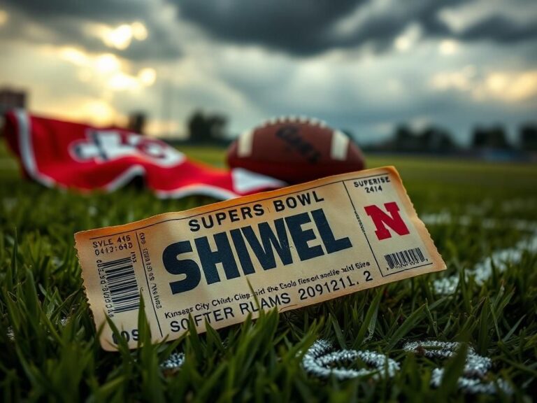 Flick International Close-up of a weathered Super Bowl LIX ticket on green grass