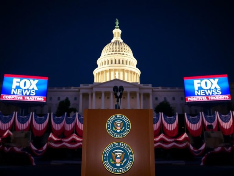 Flick International U.S. Capitol building at night with illuminated podium for presidential address