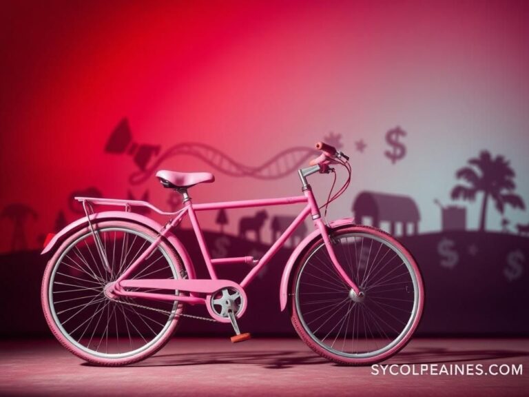 Flick International A large, whimsical pink bicycle symbolizing misallocated resources in federal spending