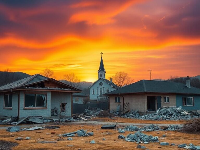 Flick International Damaged houses and church in Pocheon from accidental airstrike