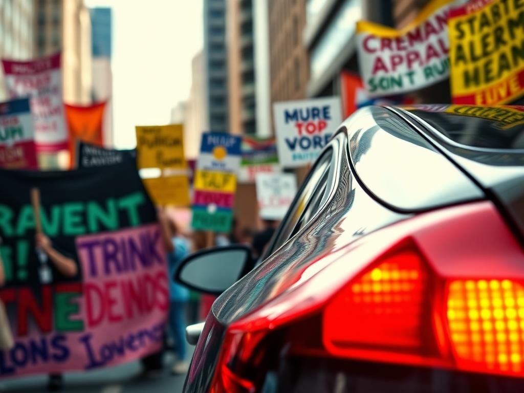 Flick International Close-up of a brightly colored car alarm blinking on a chaotic urban street